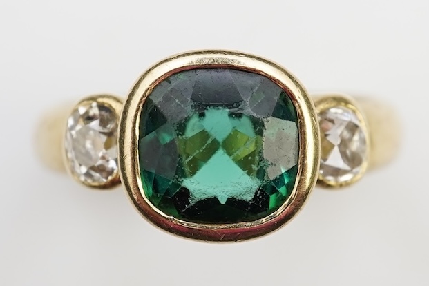 A green tourmaline and diamond ring